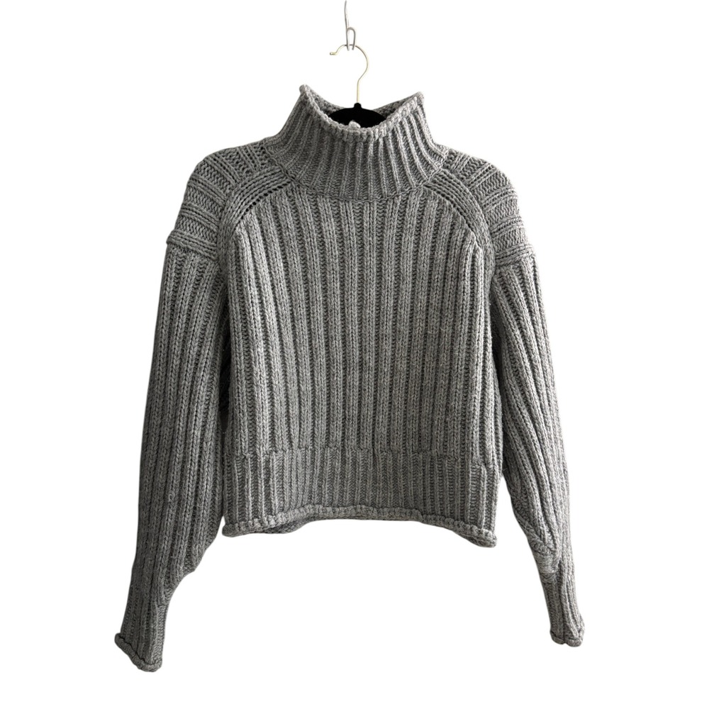 HM Womens Grey Chunky Rib Knit Mock Neck Cropped Sweater Small